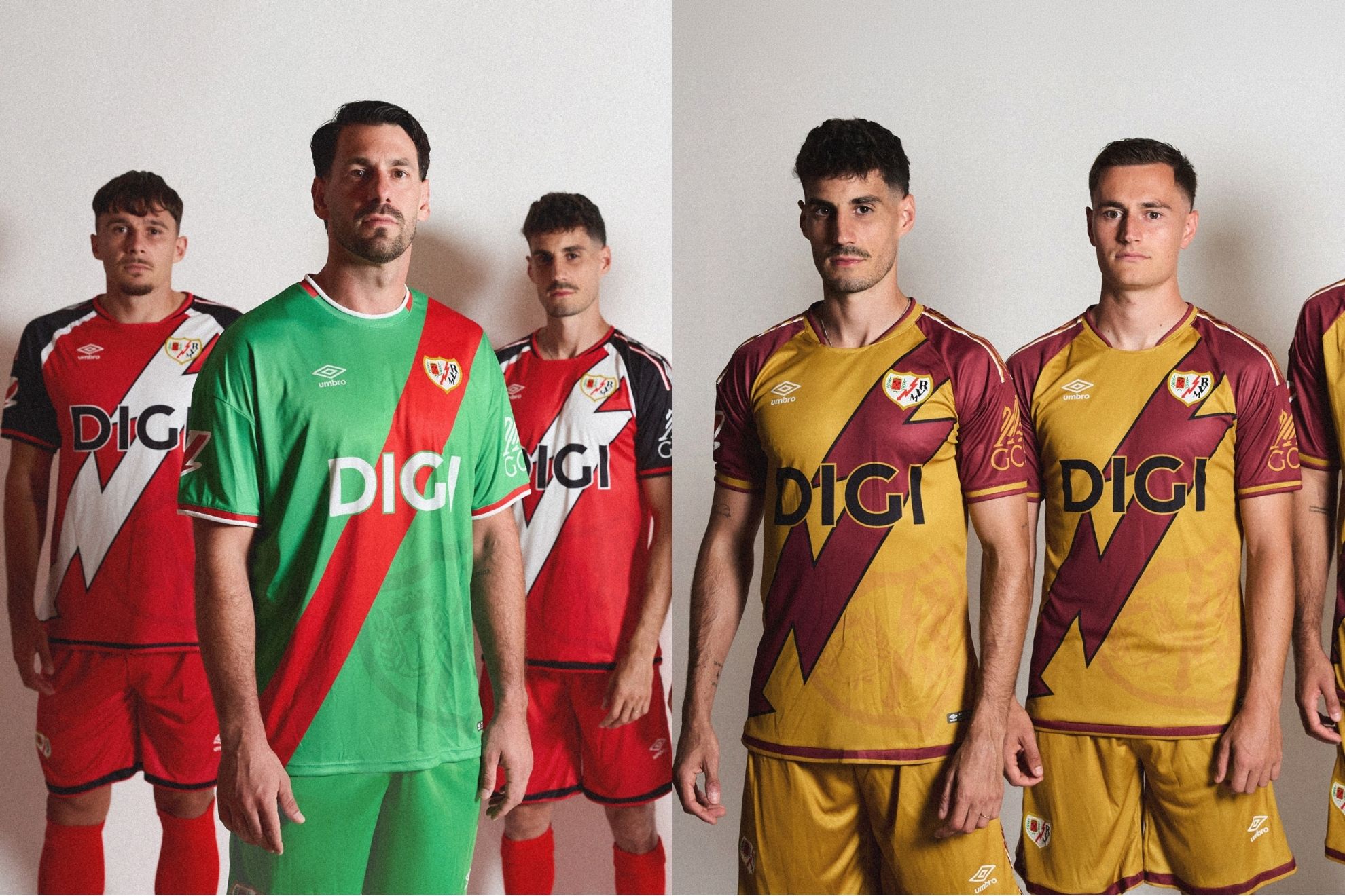 La segunda y la tercera equipación del Rayo Vallecano para la próxima temporada. Rayo Vallecano.