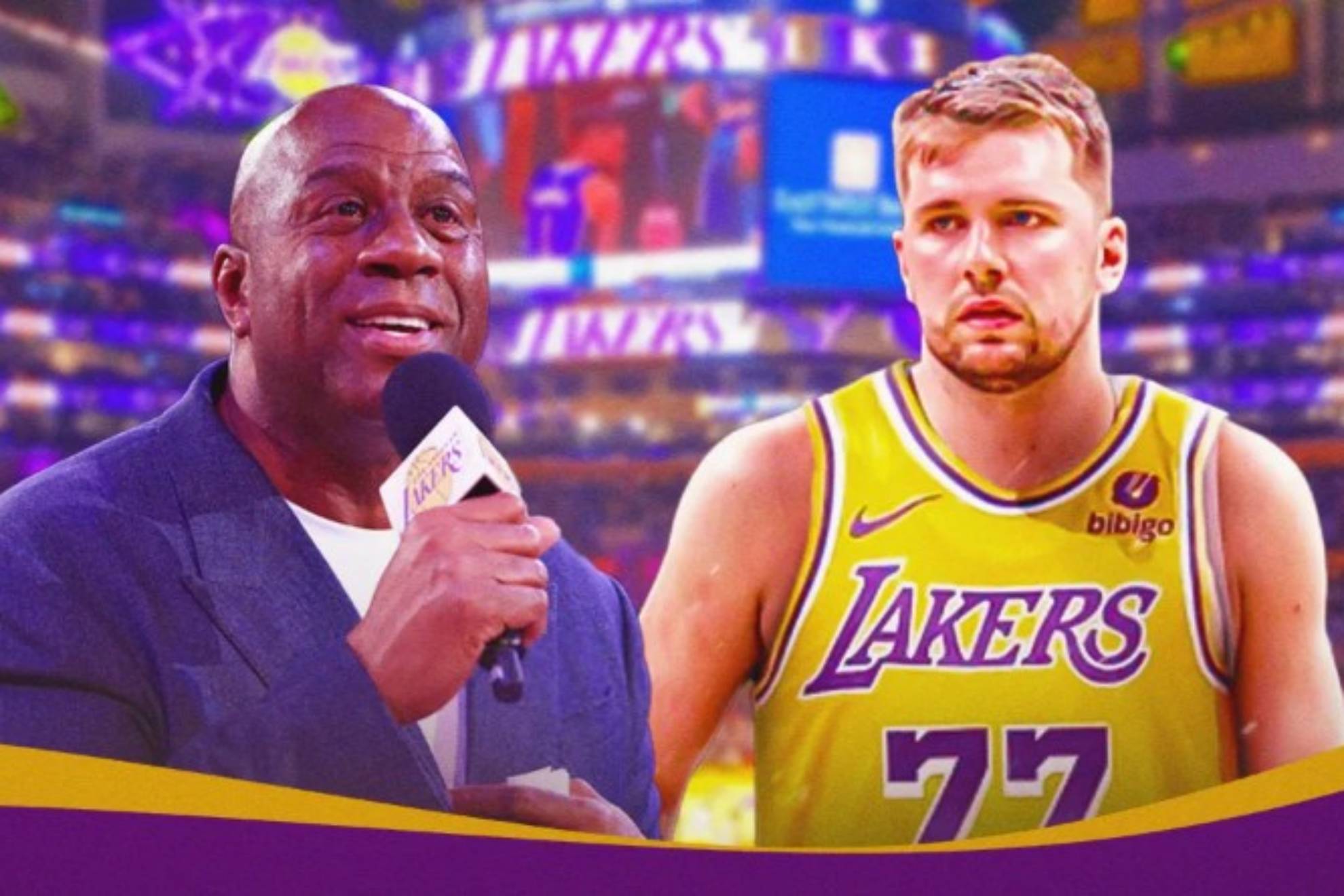 Magic Johnson y Luka Doncic, dos iconos generacionales en la historia de los Lakers. .
