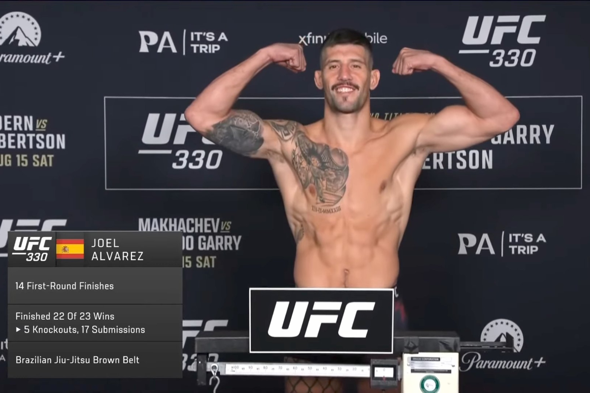 Joel Álvarez, tras dar el peso en el UFC 330. UFC.