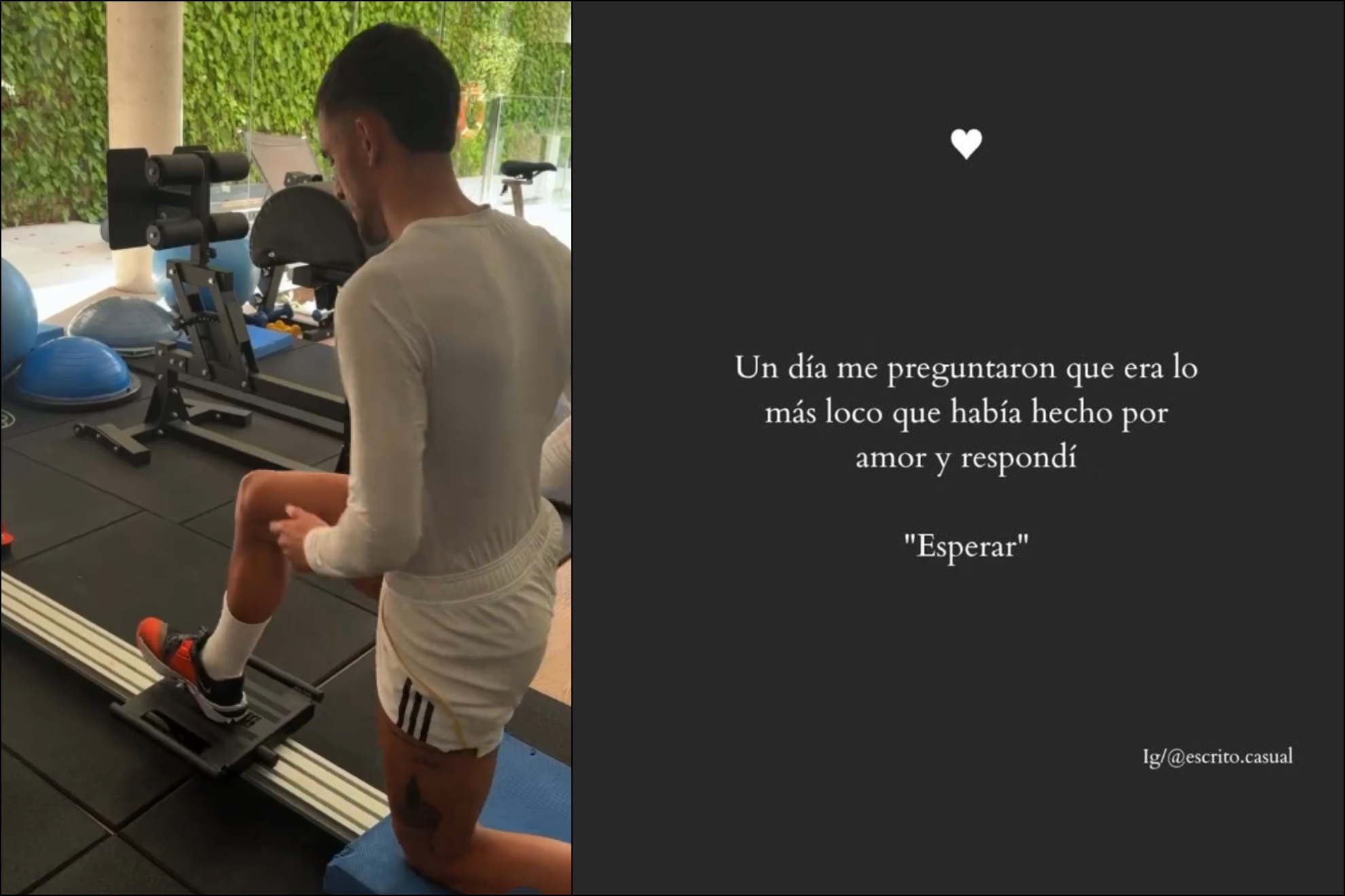 Ceballos se ejercita en el gimnasio; a la derecha, su publicación en Instagram @danifuli10