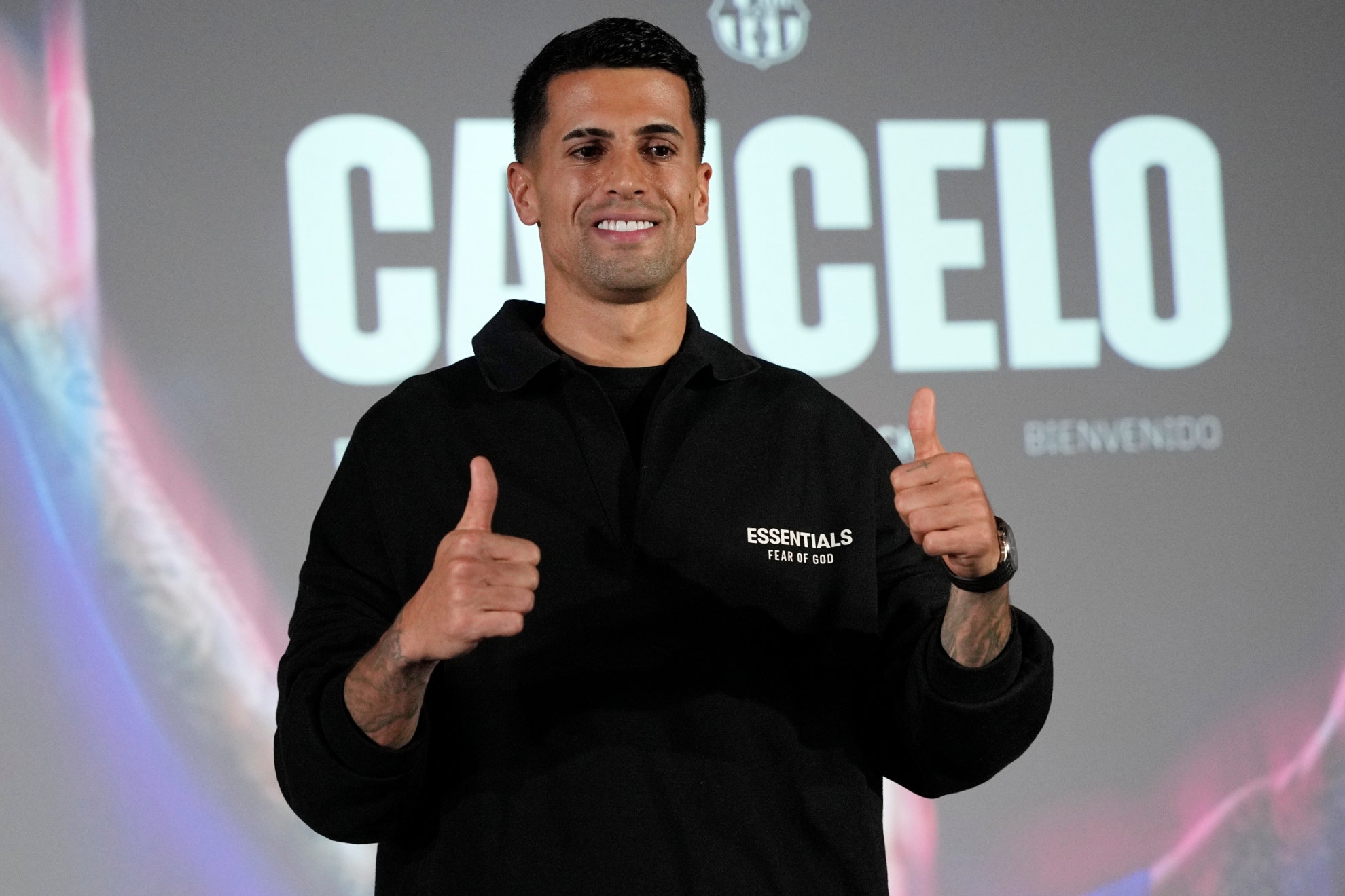 Joaa Cancelo, en su presentación como jugador del Barça. EFE