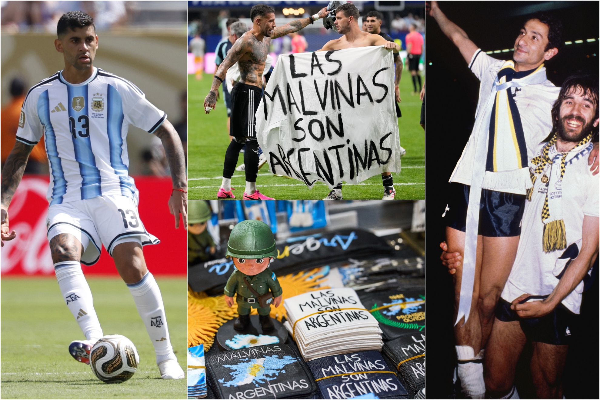 Romero, a la izquierda; en el centro, la pancarta del Mundial; a la derecha, Ardiles, con Villa