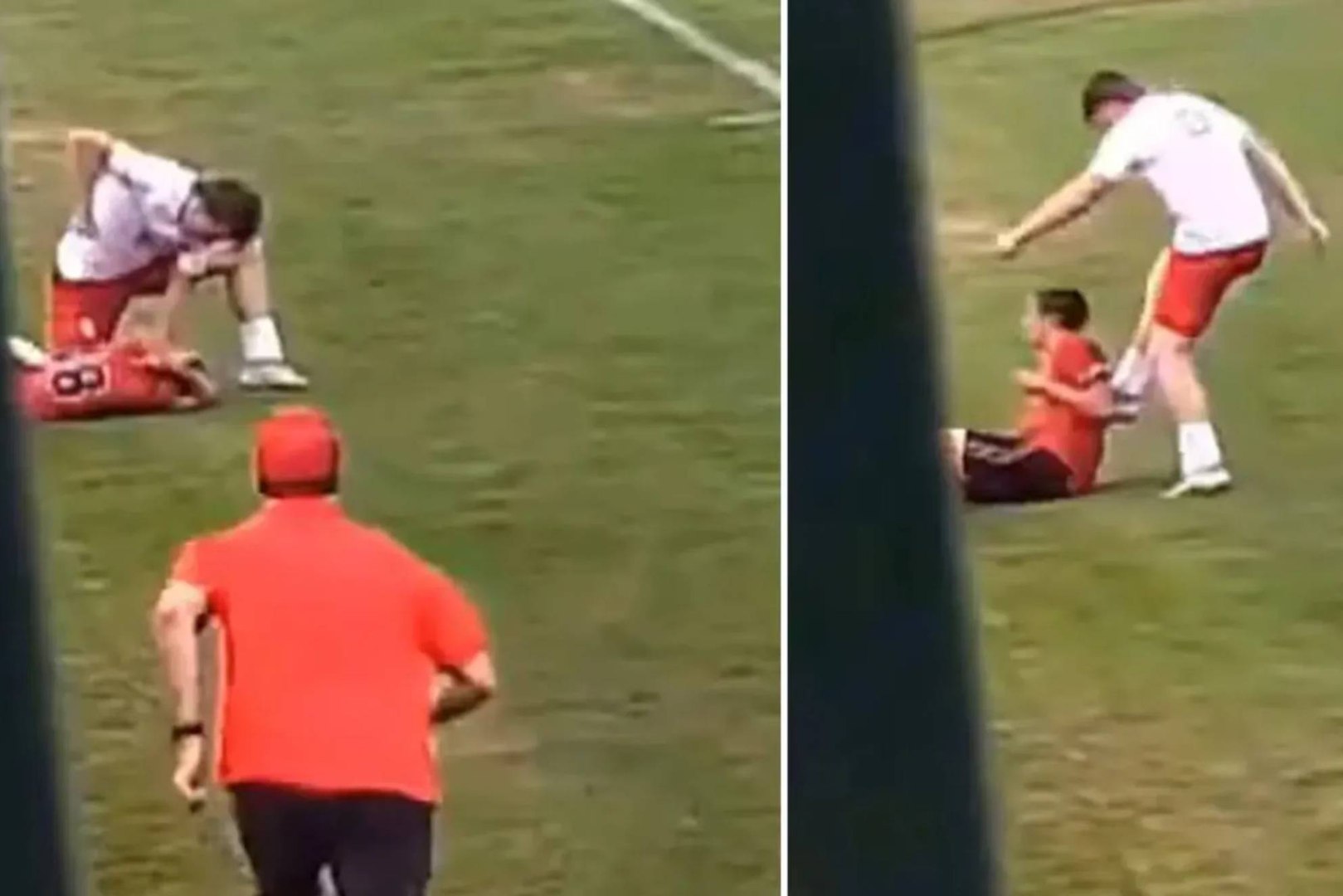 Tremenda escena en un partido de instituto en Dakota del Sur. Un jugador perdió completamente los papeles durante el encuentro y se lanzó a agredir a su rival, dejando una imagen lamentable en pleno partido. 