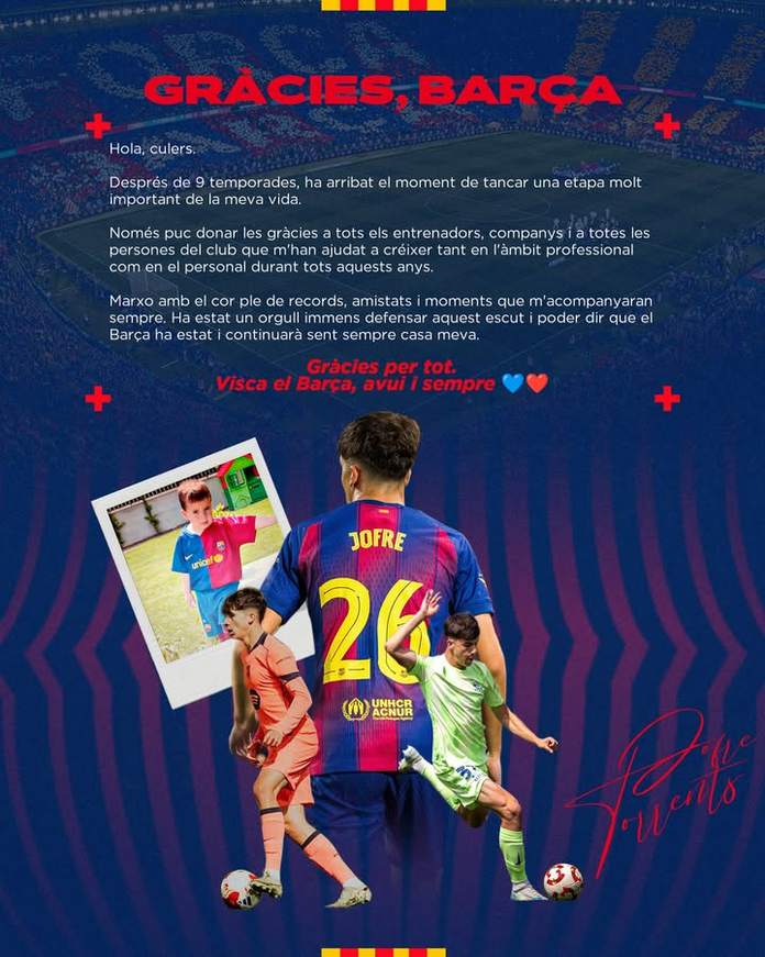 Emotiva carta de despedida de Jofre Torrents, el talento que el Barça ha vendido al Ajax Instagram