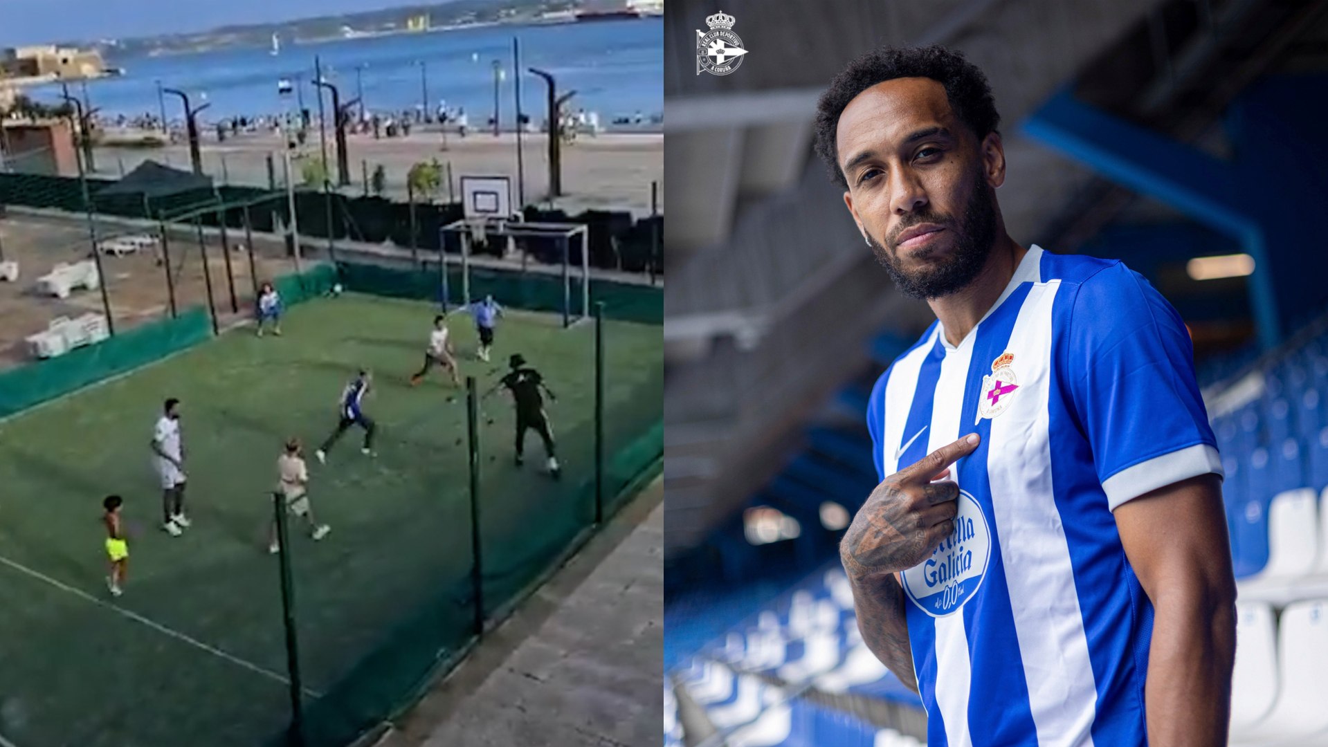 El nuevo fichaje del Deportivo de A Coruña, Aubameyang, fue visto jugando un partido de fútbol 7 en La Solana, A Coruña, donde protagonizó un bonito momento al asistir a un niño para que marcara gol.