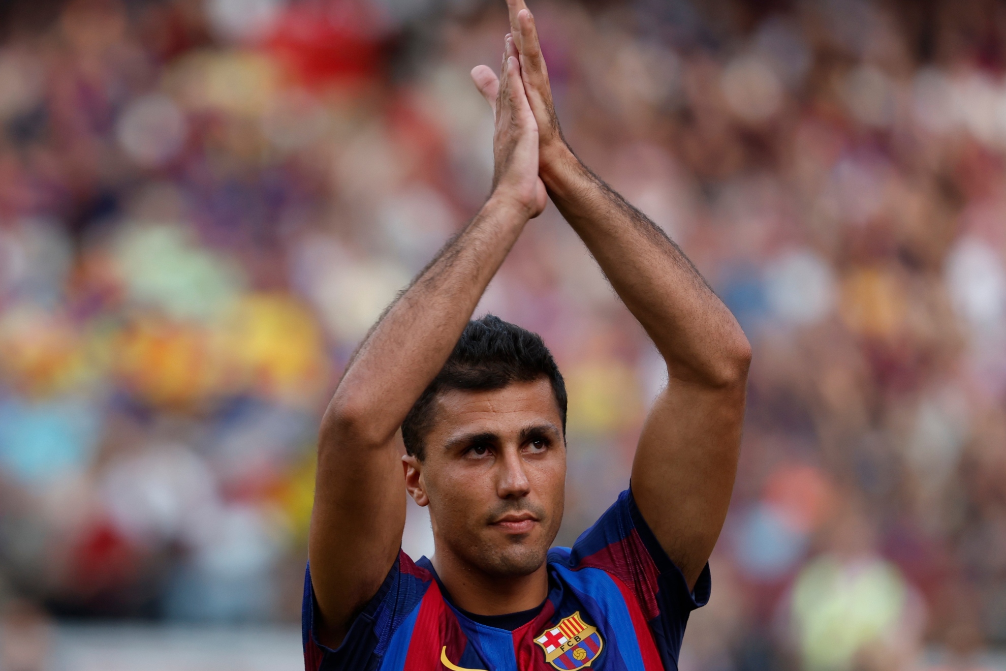 Rodri, en su presentación en el Camp Nou. EFE