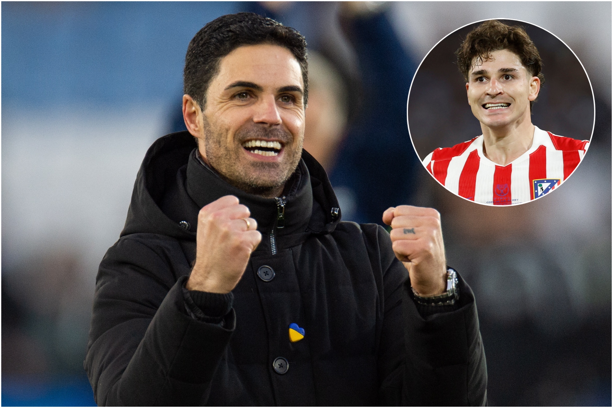 MIkel Arteta y Julián Alvarez.