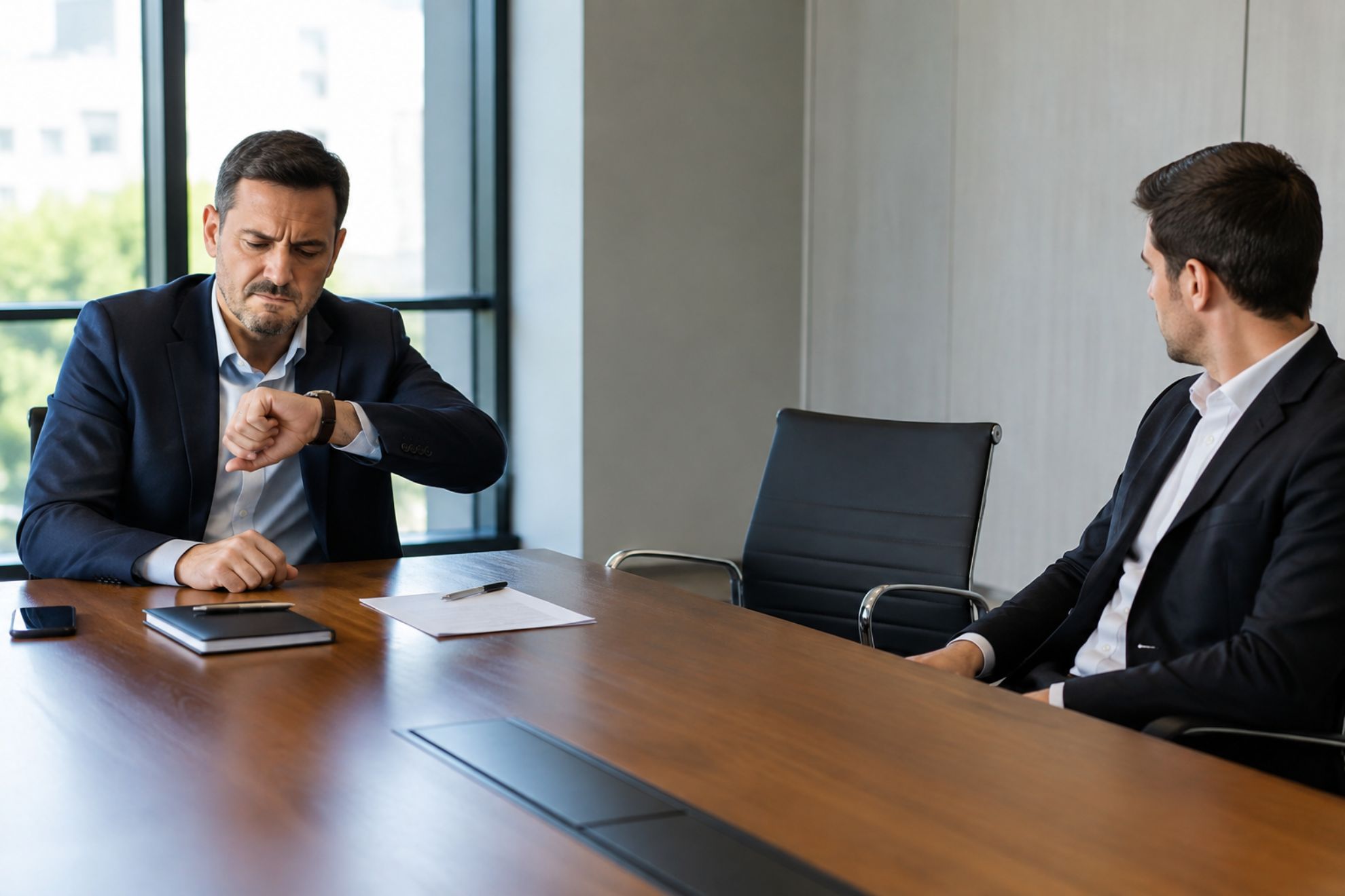 Dos personas esperando a otra Generado por IA