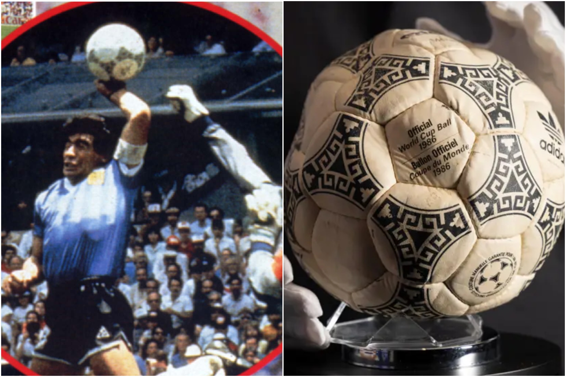 La histórica imagen de Maradona y su mano ante Inglaterra en el Mundial de 1986.
