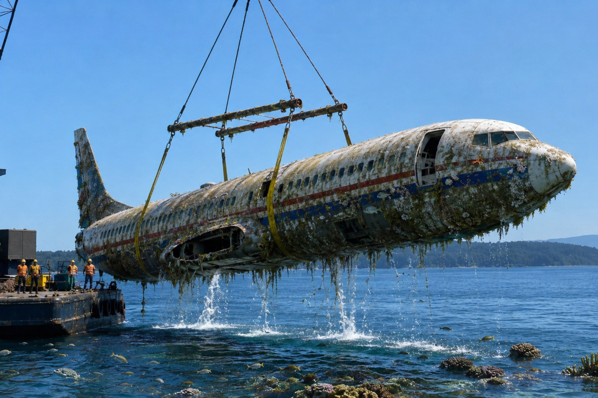 Representación avión tras sacarlo del mar IA