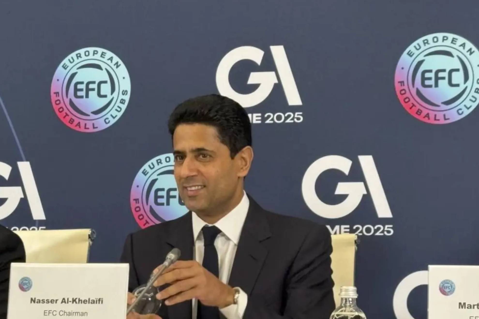 Nasser al Khelaifi, en la Asamblea General de la EFC celebrada en Roma. EFE