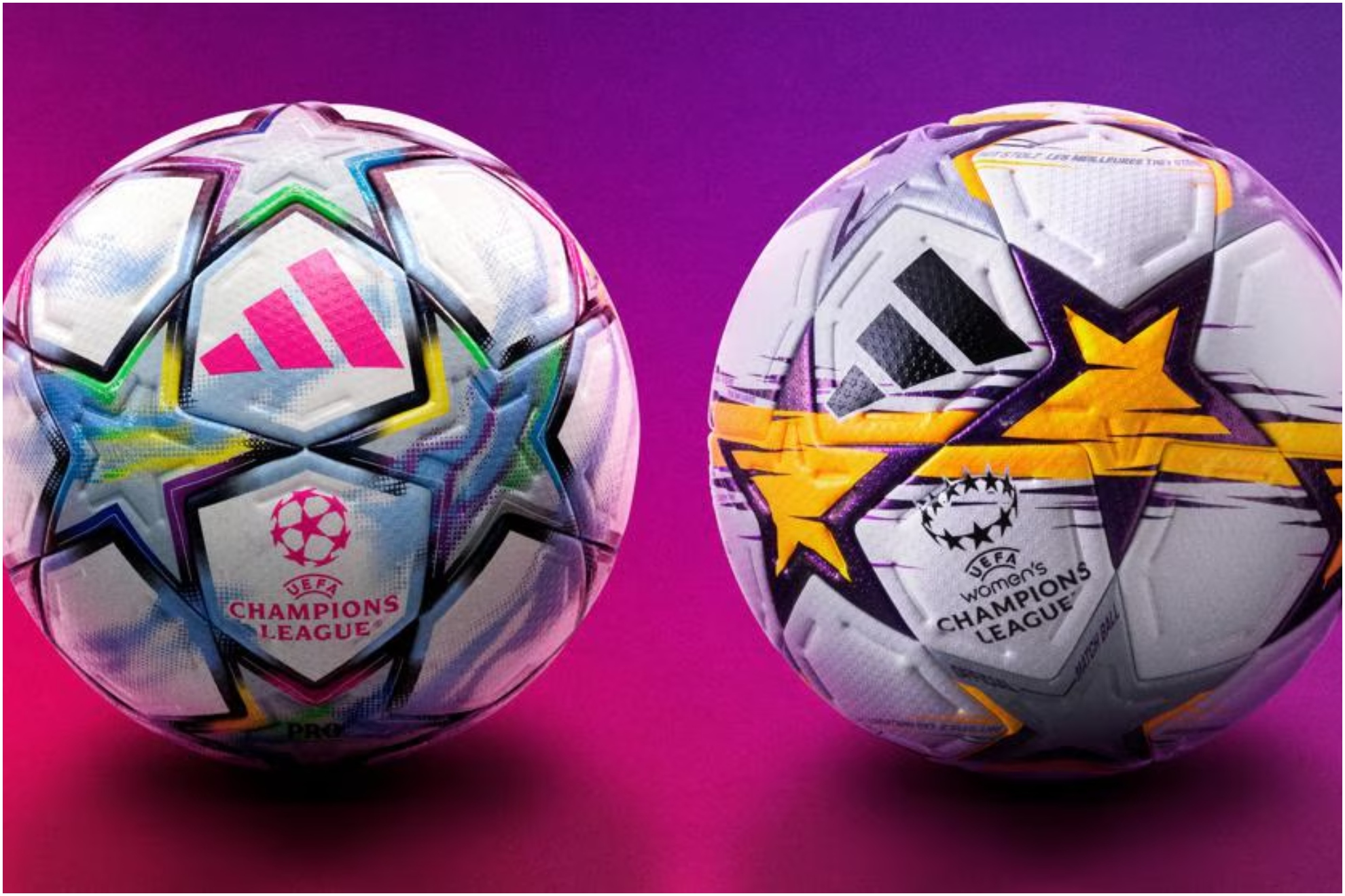 Así son los balones de las Champions masculina y femenina.