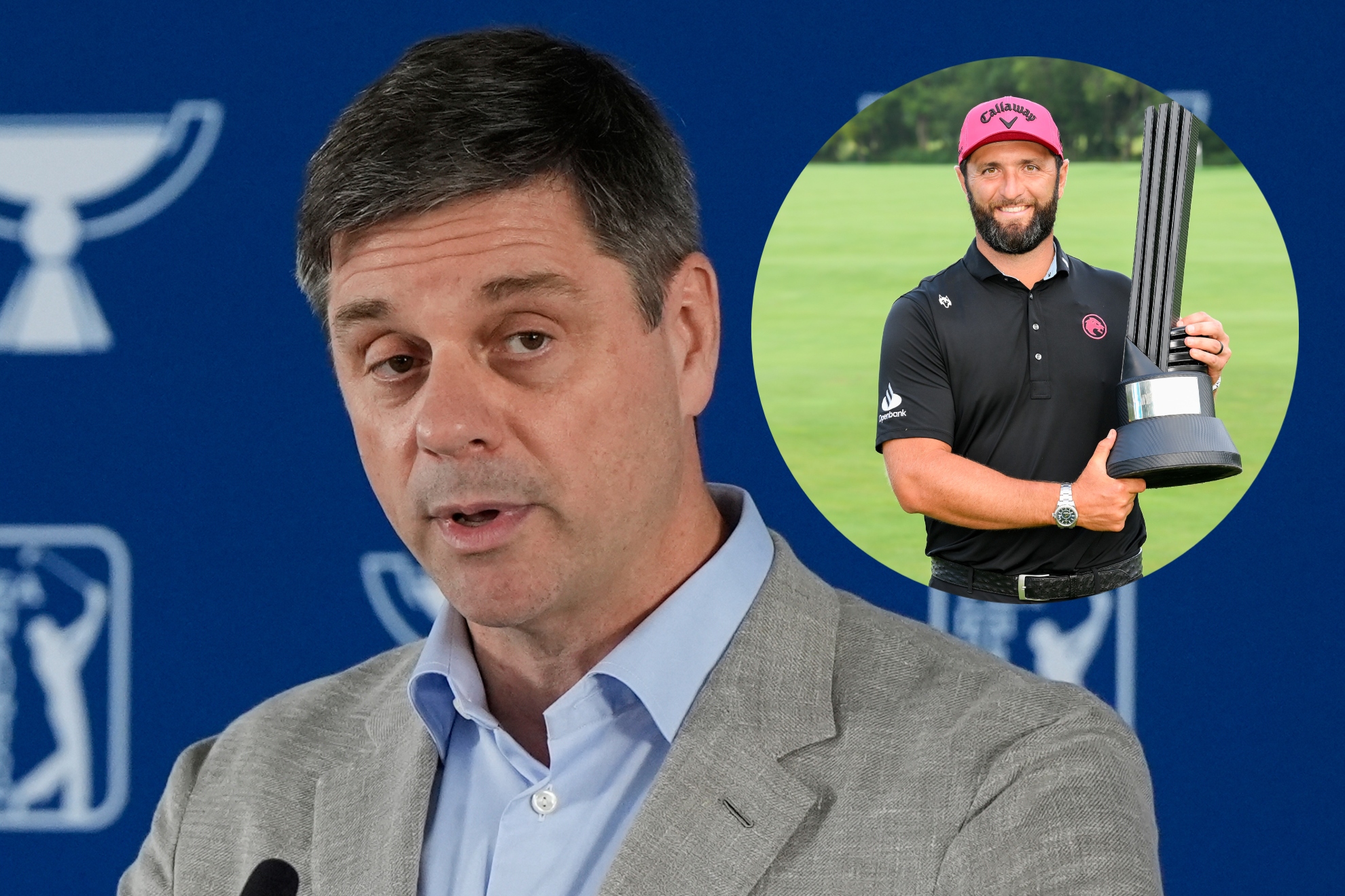 Brian Rolapp y Jon Rahm. Lapresse / LIV Golf