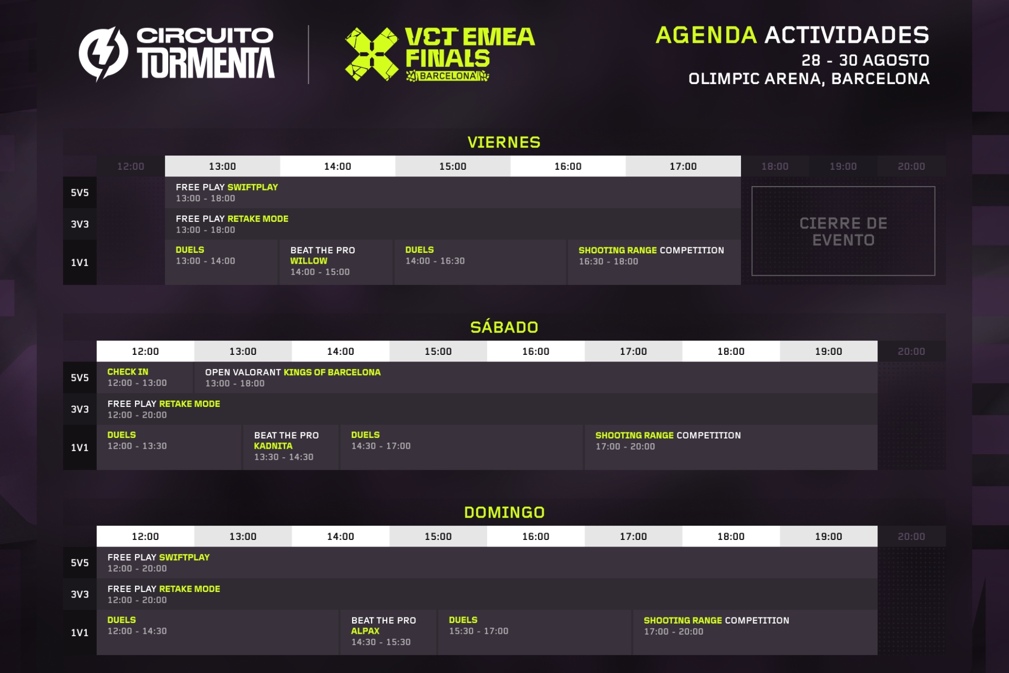 La agenda de actividades de la VCT EMEA Finals