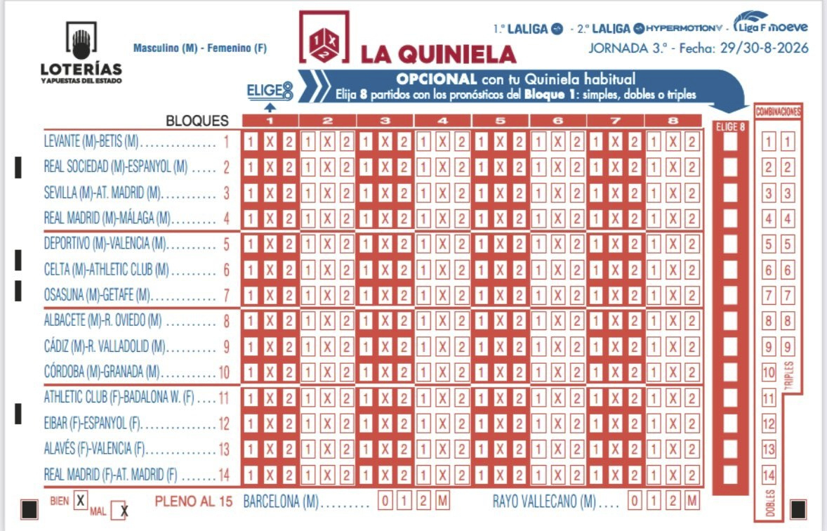 Boleto de La Quiniela de esta jornada SELAE