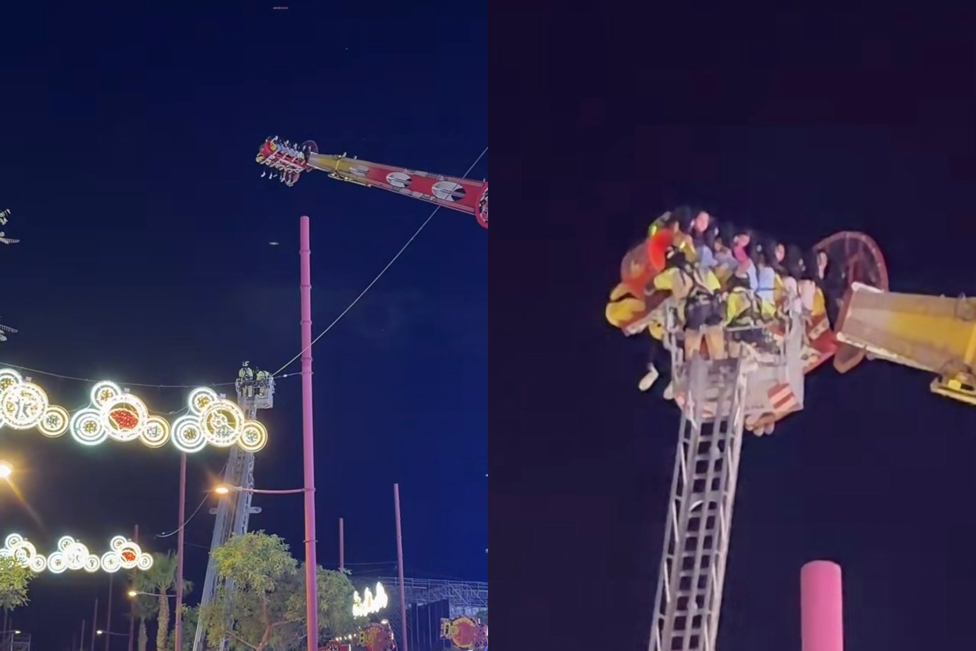 Momento en el que los bomberos rescatan a las personas atrapadas. RRSS.