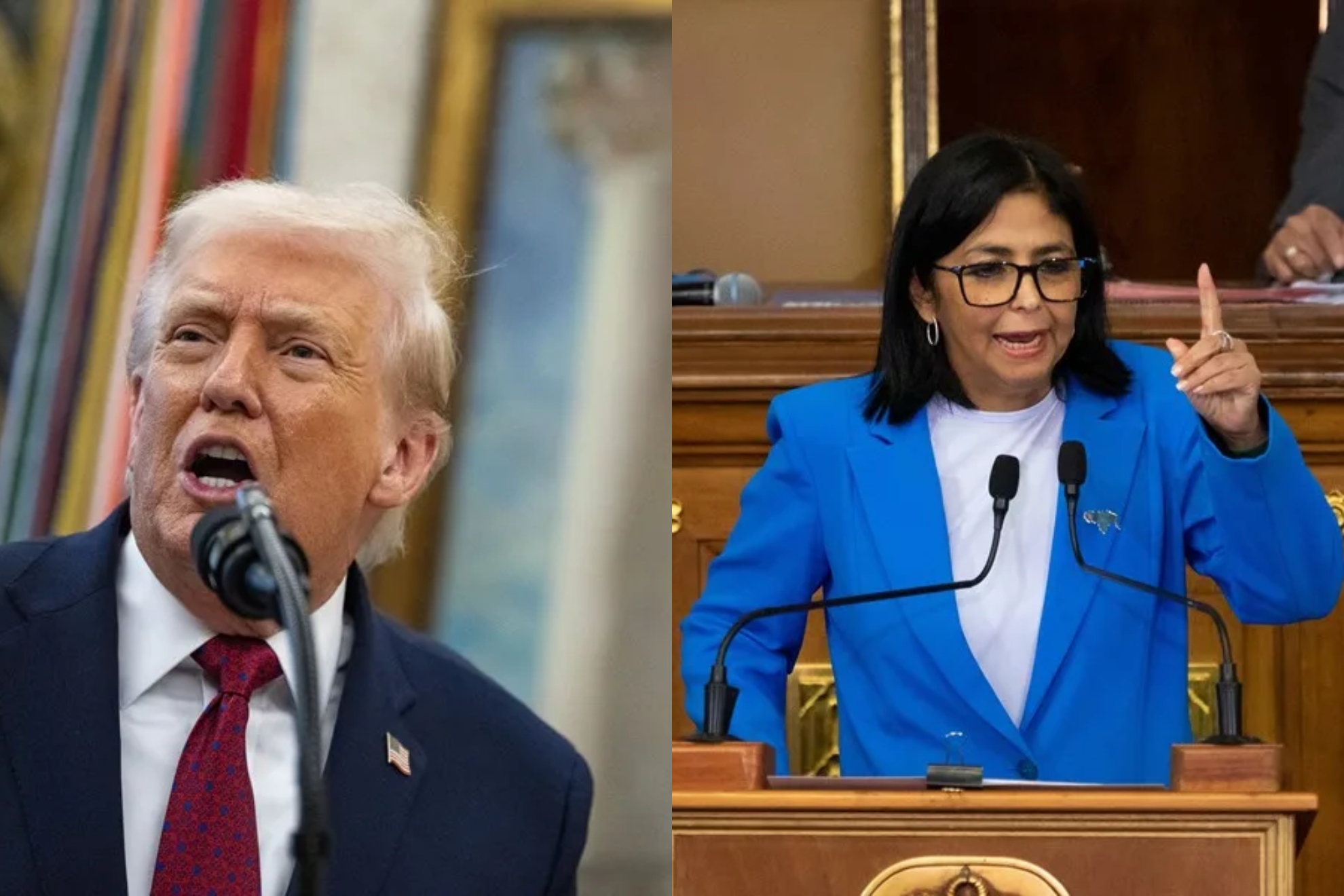 Donald Trump y Delcy Rodríguez. EFE