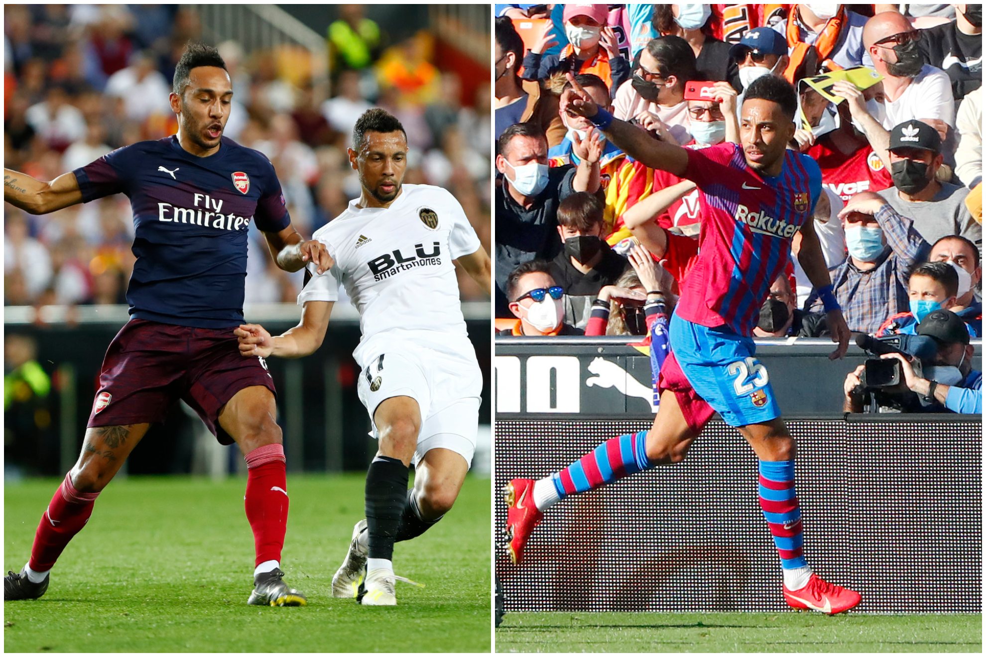 Aubameyang, contra el Valencia: con el Arsenal y con el Barcelona