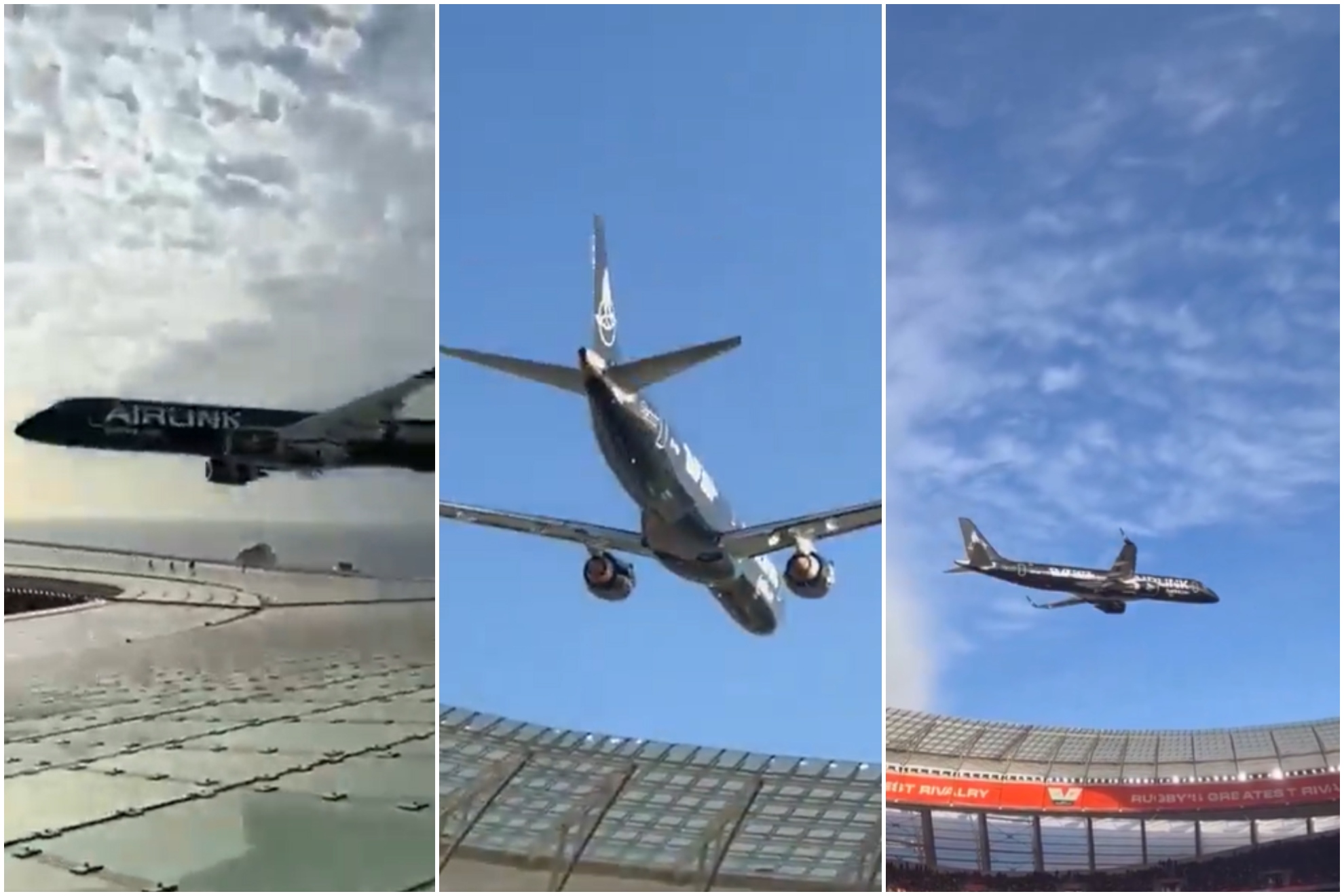 Collage con los aviones que pasaron rozando el estadio de Ciudad del Cabo de Sudáfrica