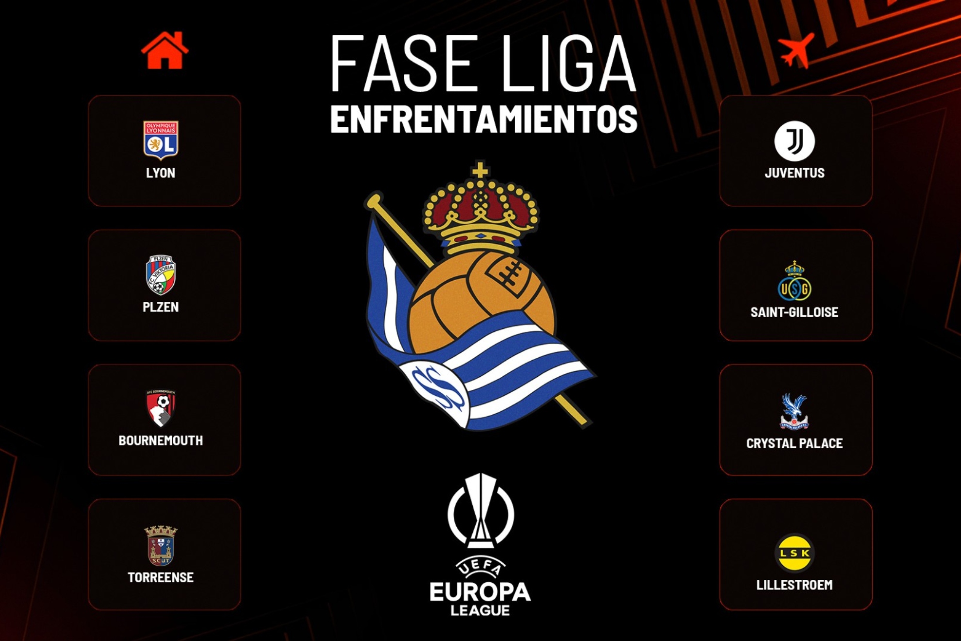 Estos son los rivales de la Real en la fase Liga de la Europa League en Anoeta y a domicilio. MARCA