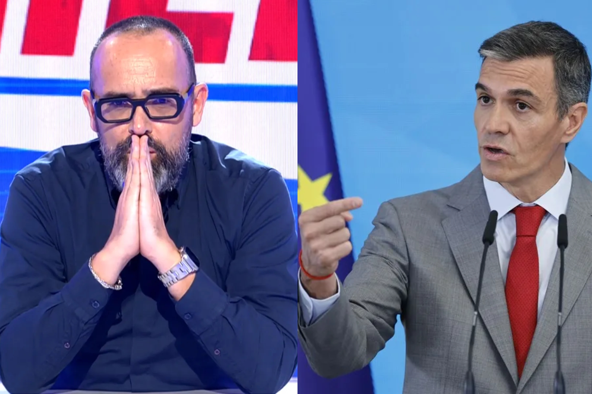Risto Mejide izquierda, Pedro Sánchez derecha Cuatro/EFE