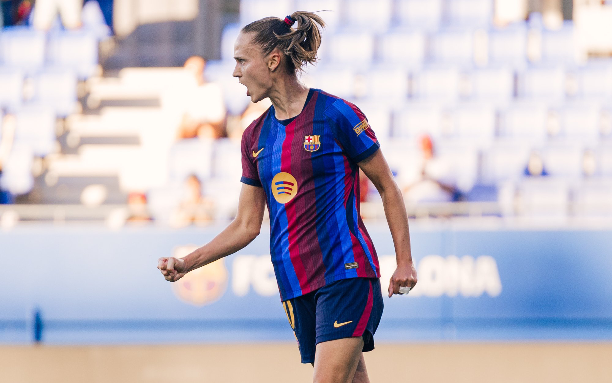 Caroline Graham celebra el primer gol oficial del Barcelona esta temporada FC Barcelona