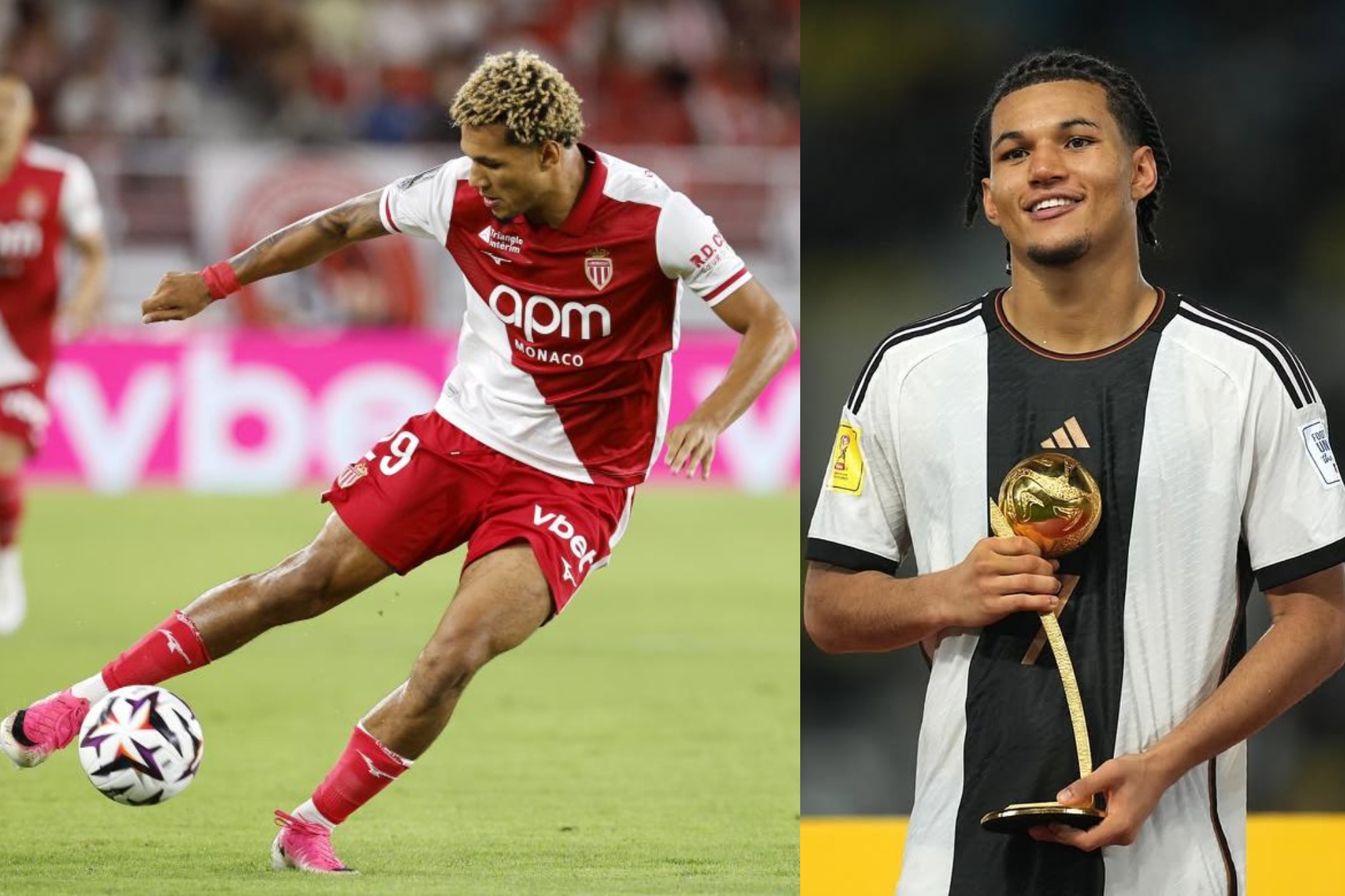 A la izquierda, Brunner dispara a puerta contra el Olympique de Marsella. A la derecha, con el Balón de Oro del Mundial sub 17.