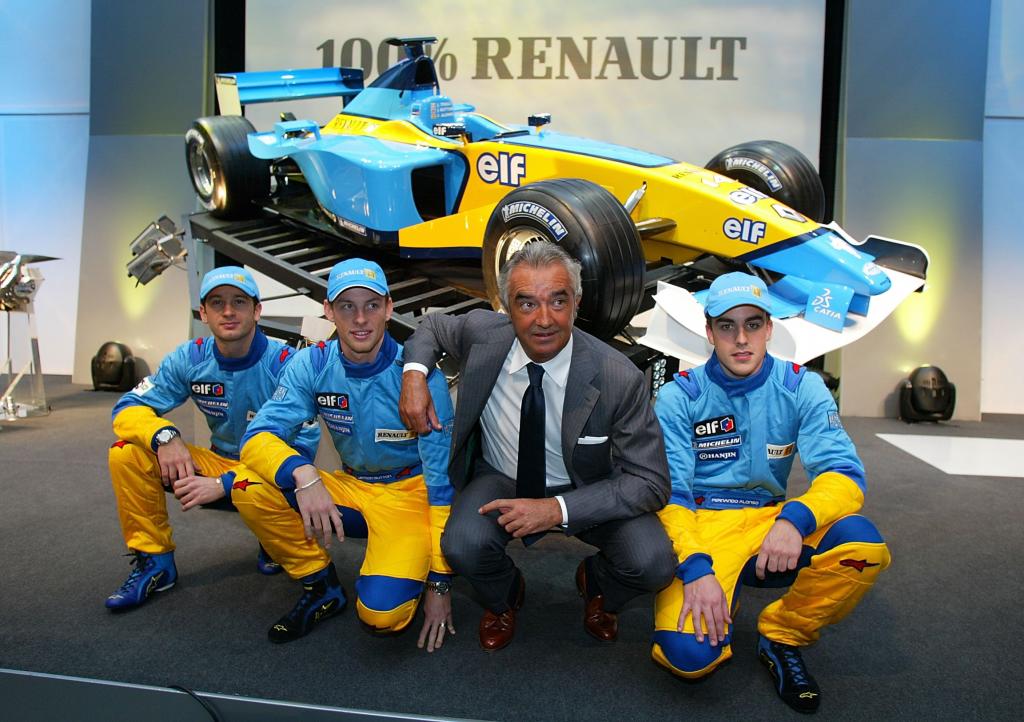Fisichella, Button, Briatore y Alonso, con Renault.