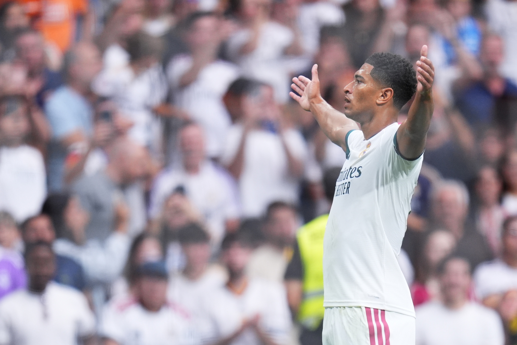 Jude Bellingham celebrando uno de sus goles al Málaga. LaPresse