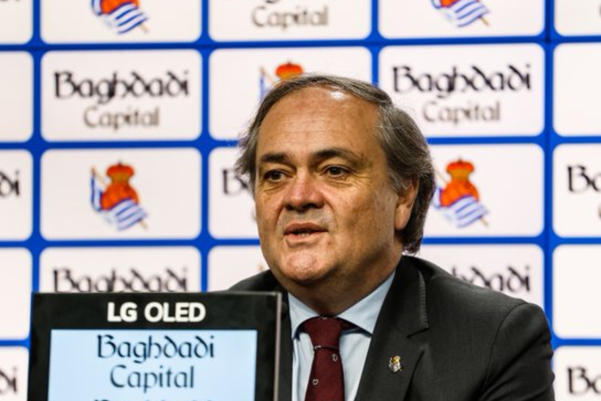Jokin Aperribay, durante una rueda de prensa de la Real. REAL SOCIEDAD