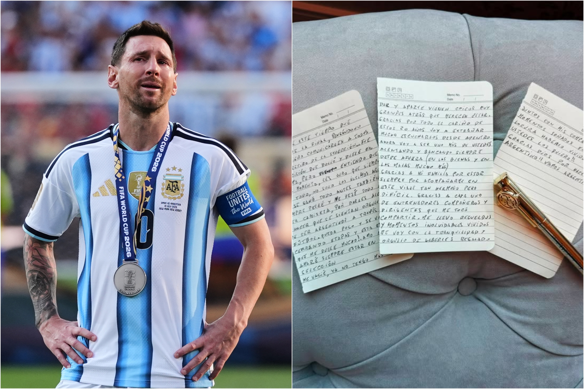 Messi y el post con su carta de despedida de la selección argentina.