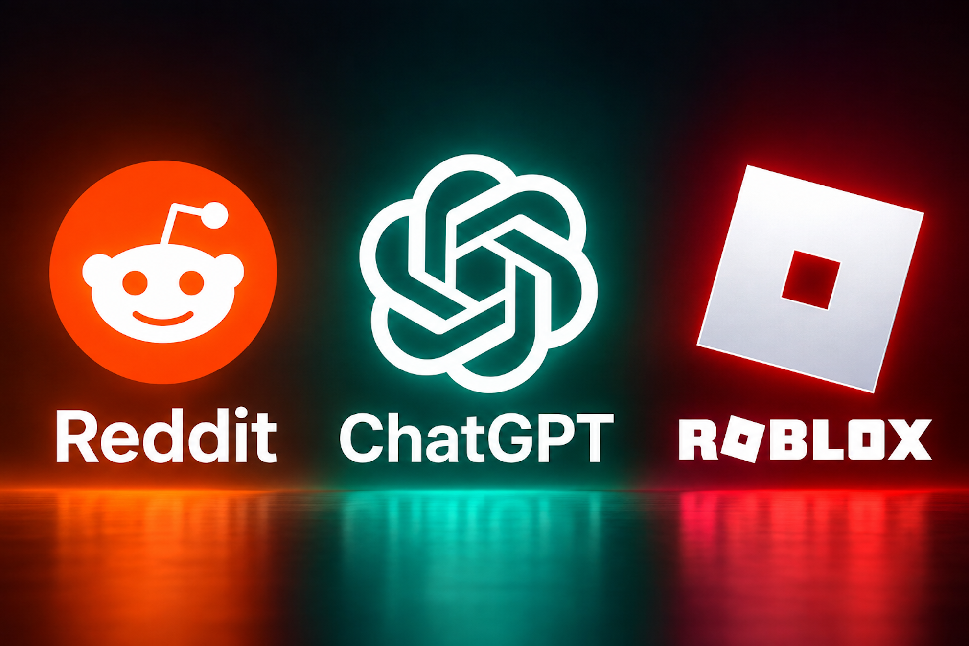 Los logos de Reddit, ChatGPT y Roblox. IA