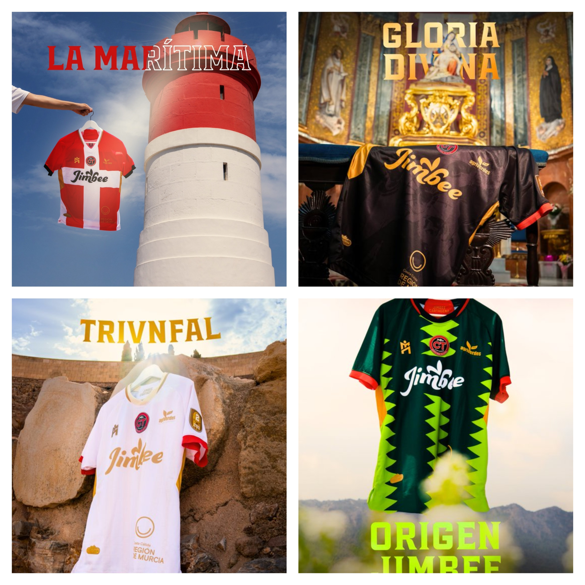 'Collage' de las cuatro equipaciones de Jimbee Cartagena para la 2026-27 JIMBEE CARTAGENA