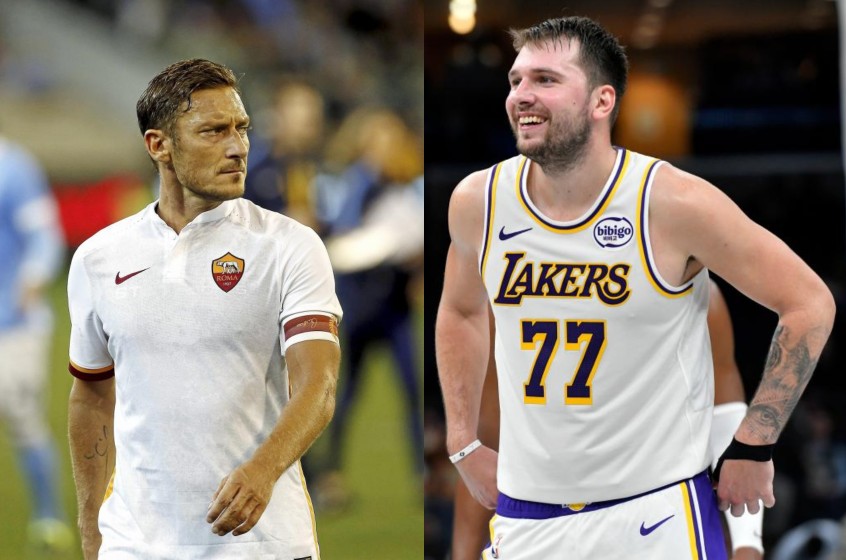 Francesco Totti y Luka Doncic. CHEMA REY Y LAPRESSE