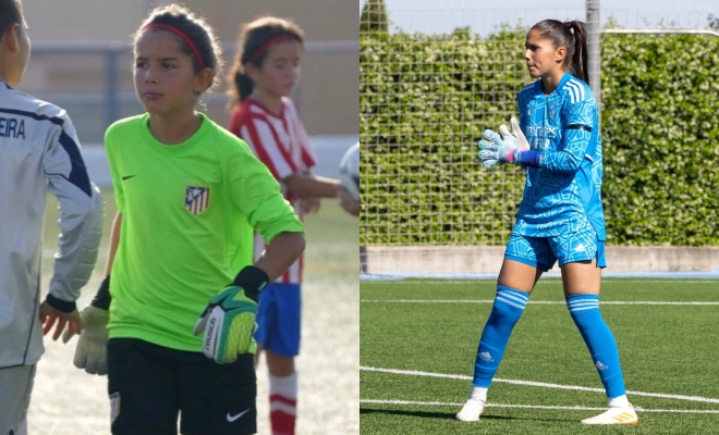 Sofía Fuente, en sus etapas en el Atlético de Madrid y Real Madrid
