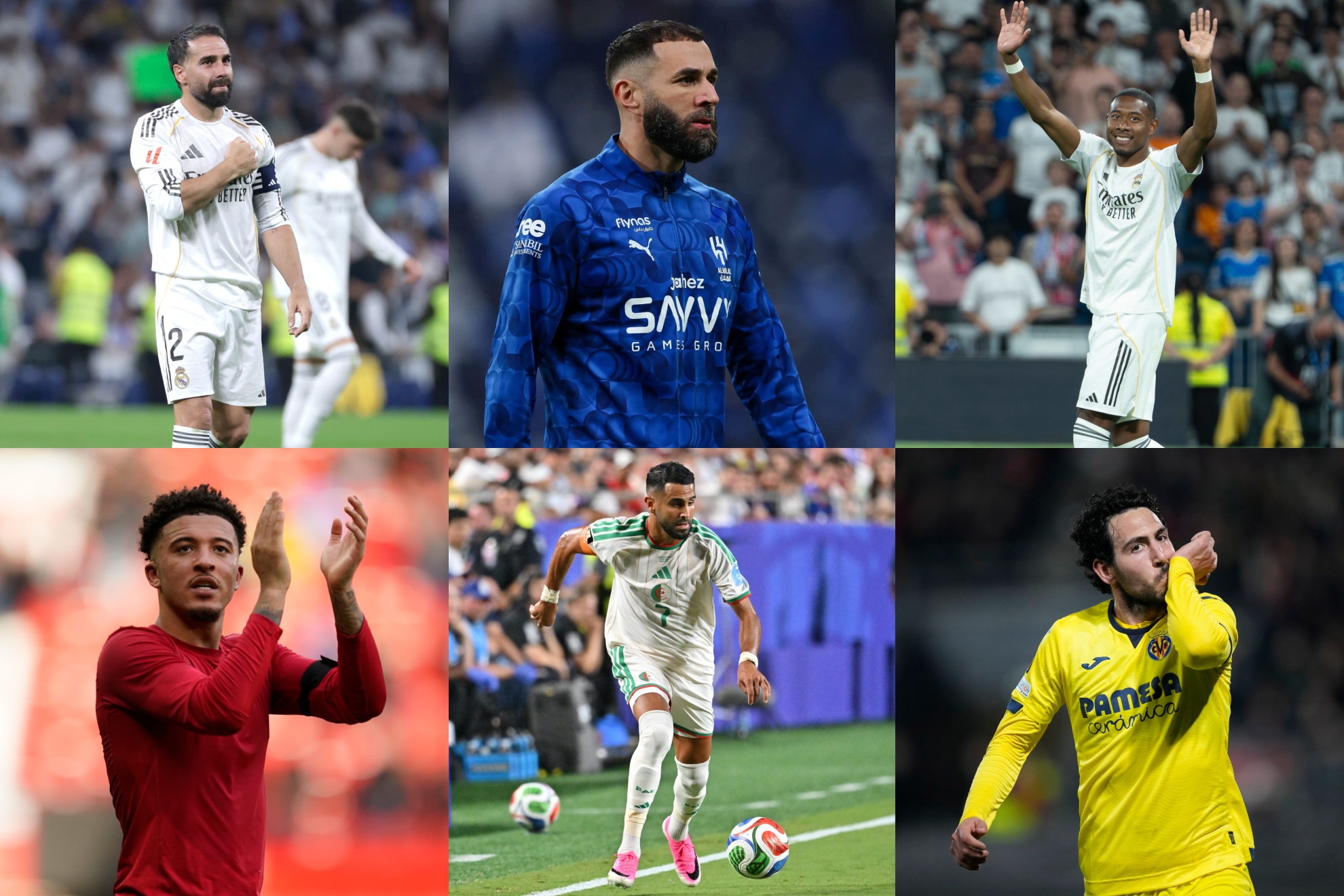 Dani Carvajal, Karim Benzema, David Alaba, Jadon Sancho, Riyad Mahrez y Dani Parejo.