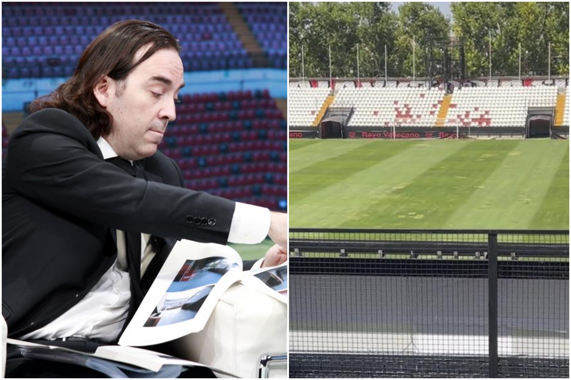 Un montaje con una imagen de Martín Presa y otra del estadio de Vallecas.