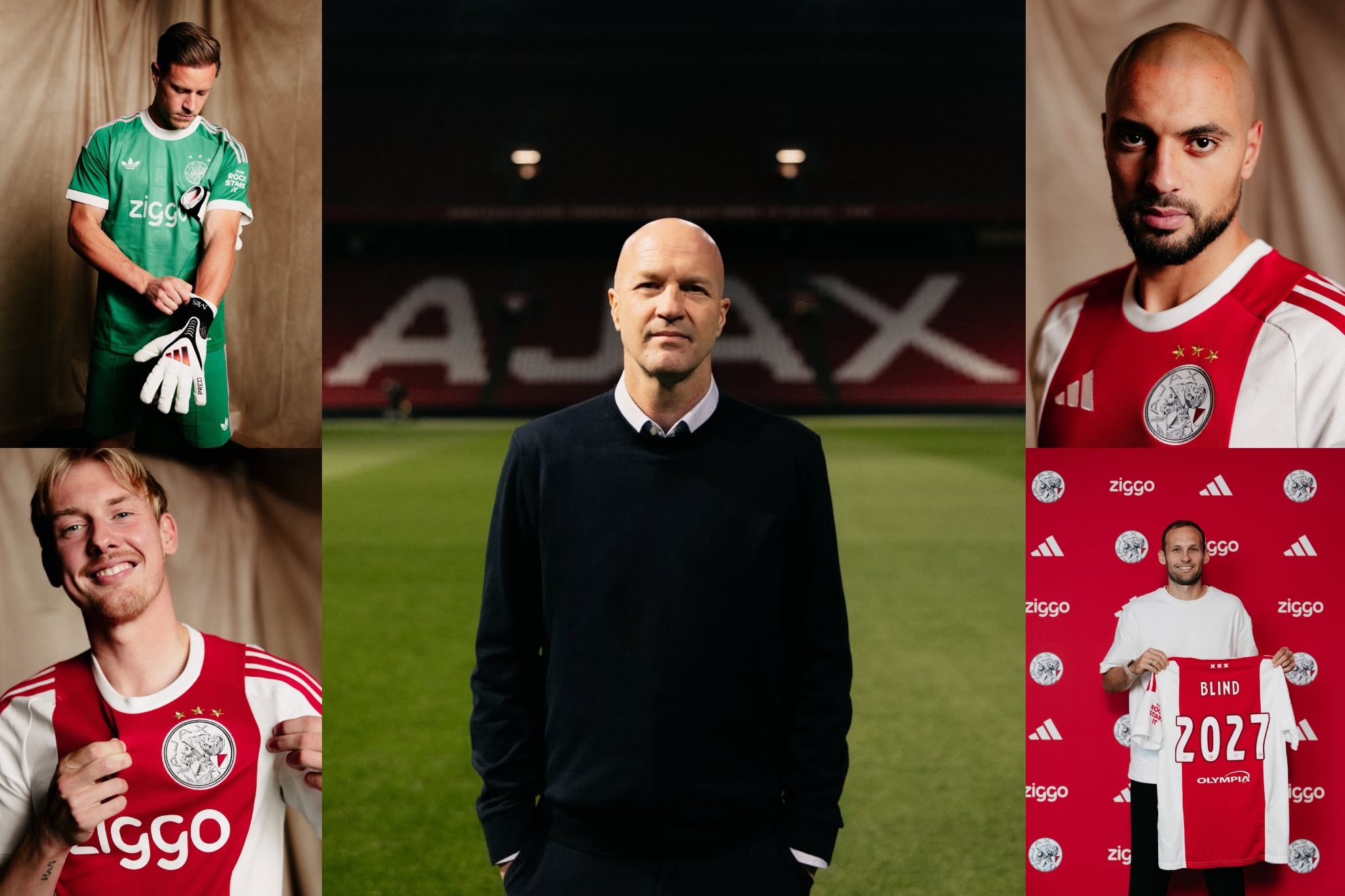 Jordi Cruyff, en el centro de la imagen, junto a Ter Stegen, Brandt, Amrabat y Blind. AJAX / INSTAGRAM