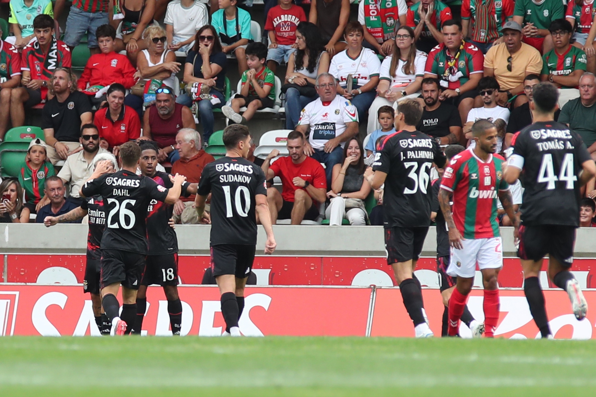 Los jugadores del Benfica celebran uno de sus goles. EFE.