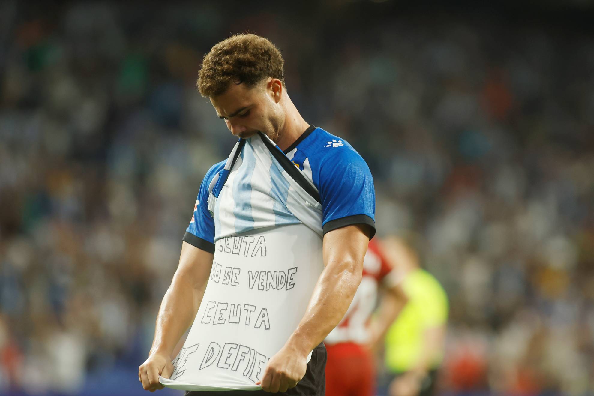 Dedicatoria de Marcos Fernández a Ceuta tras su gol.