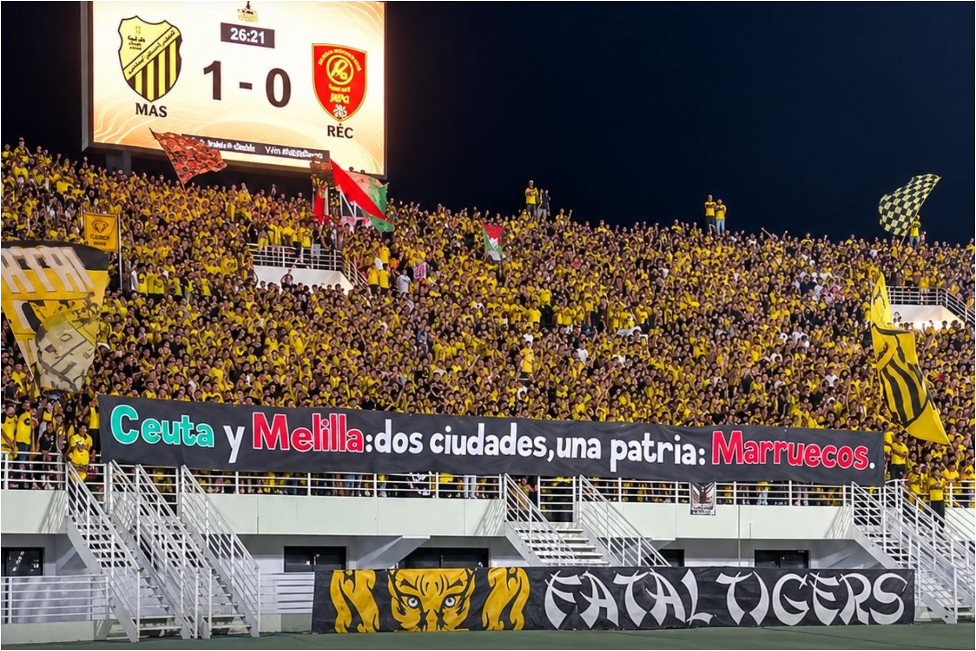 Imagen de la pancarta desplegada por los ultras del Magreb Fez