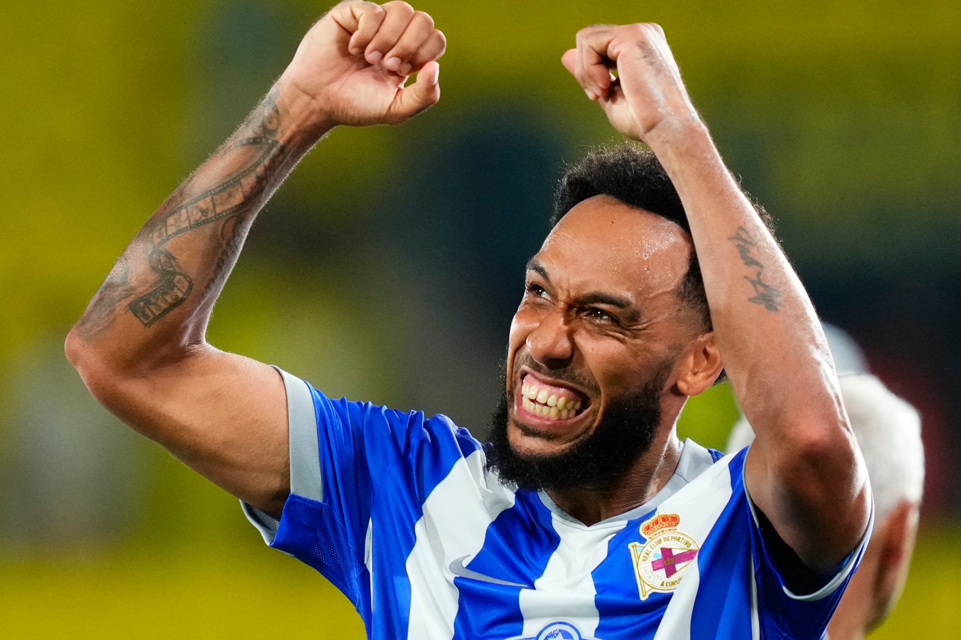 Aubameyang celebra un gol al Villarreal. MARCA