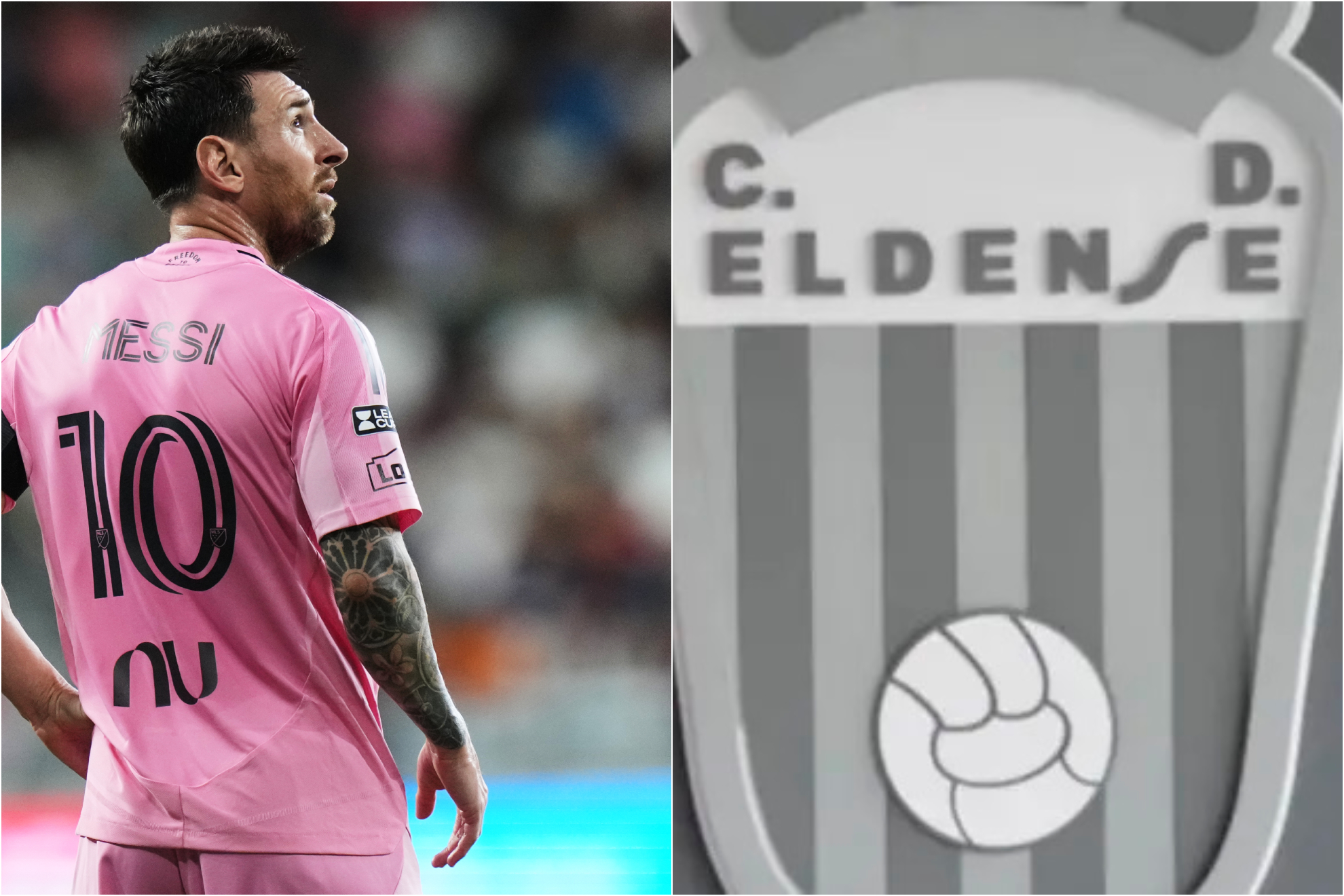 Leo Messi y el escudo del Eldense.