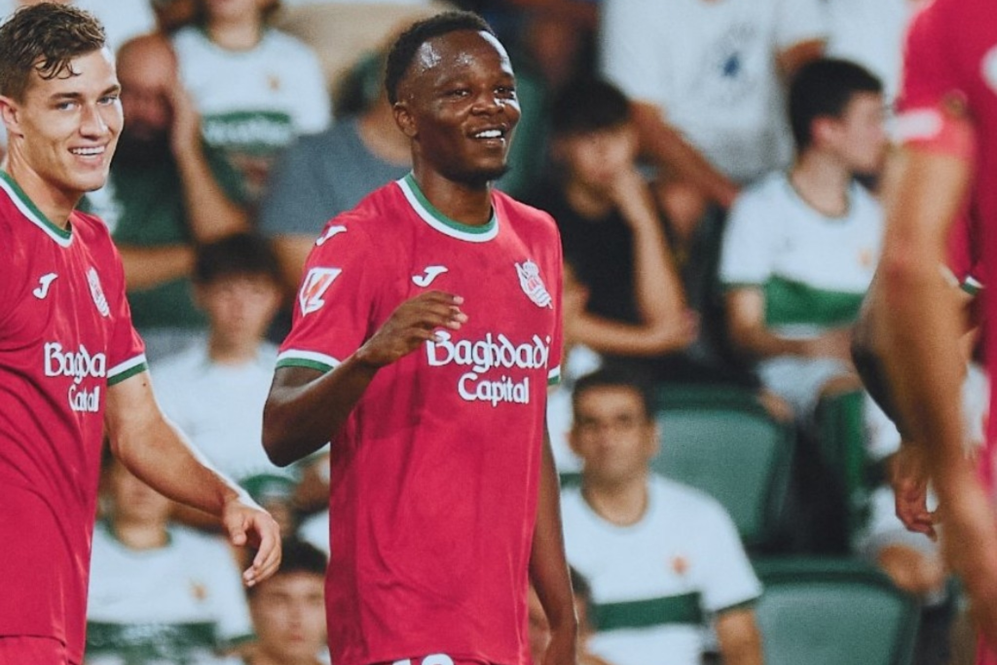 Job Ochieng sonríe tras marcar su primer gol en Primera ante el Elche. REAL SOCIEDAD