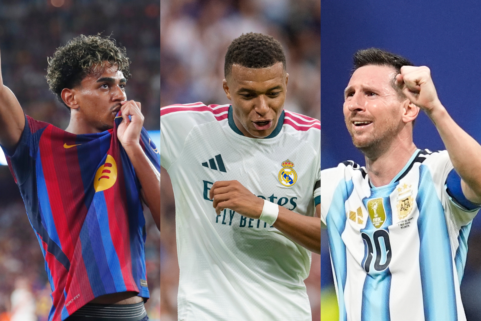 Lamine, Mbappé y Messi.
