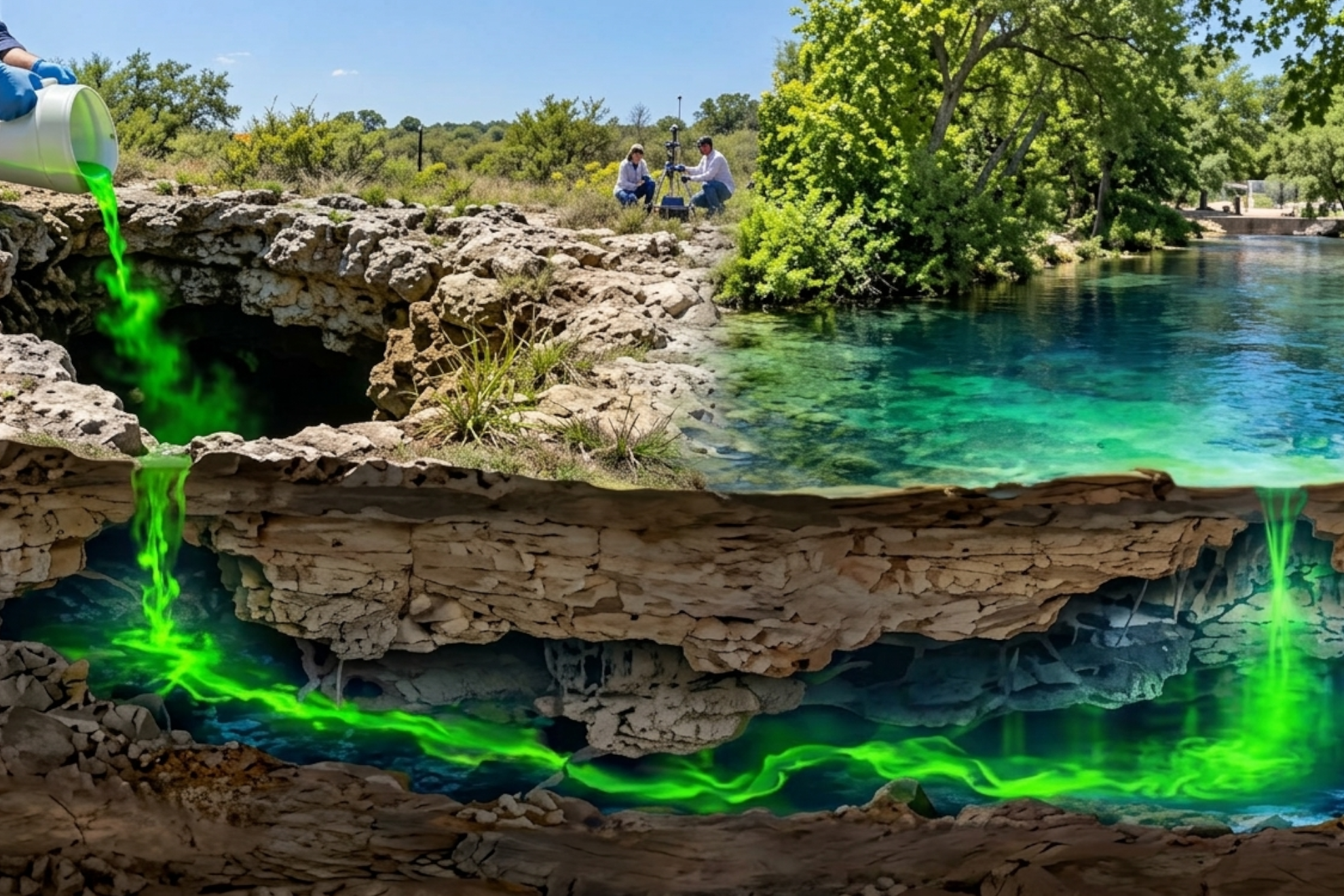 Imagen representativa de los científicos vertiendo la fluoresceína Imagen creada con IA