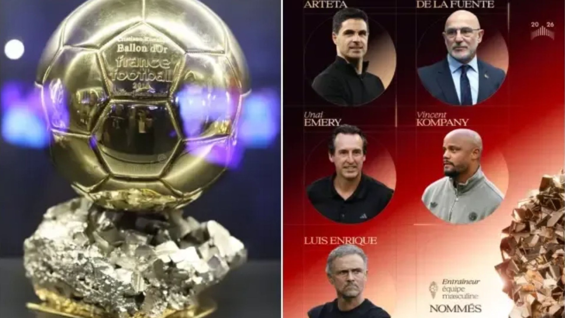 Luis Enrique, Luis de la Fuente, Mikel Arteta y Unai Emery son cuatro de los cinco nominados a mejor técnico para el Balón de Oro 2026