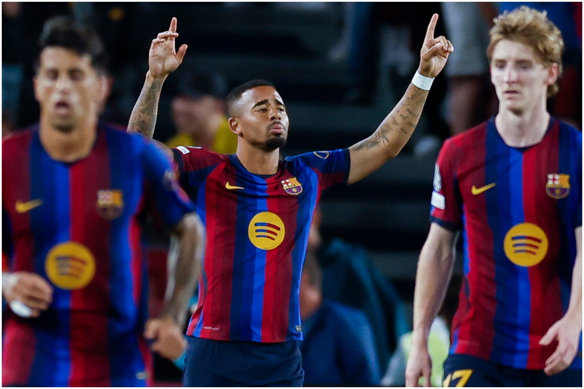 Gabriel Jesus celebrando su primer gol con el Barça en Champions. Alberto Estévez