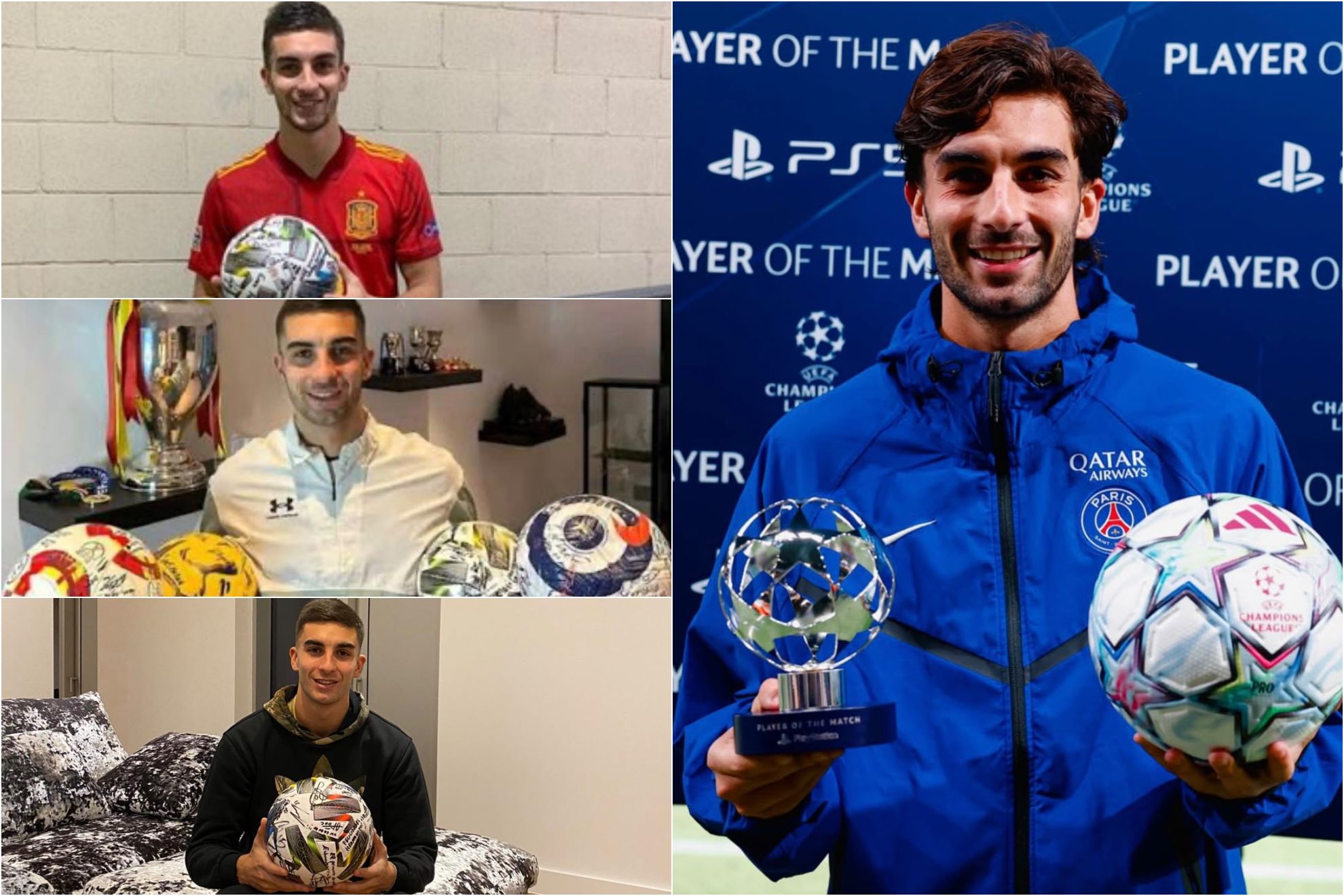 Ferran, con los balones de los hat-trick que ha marcado.