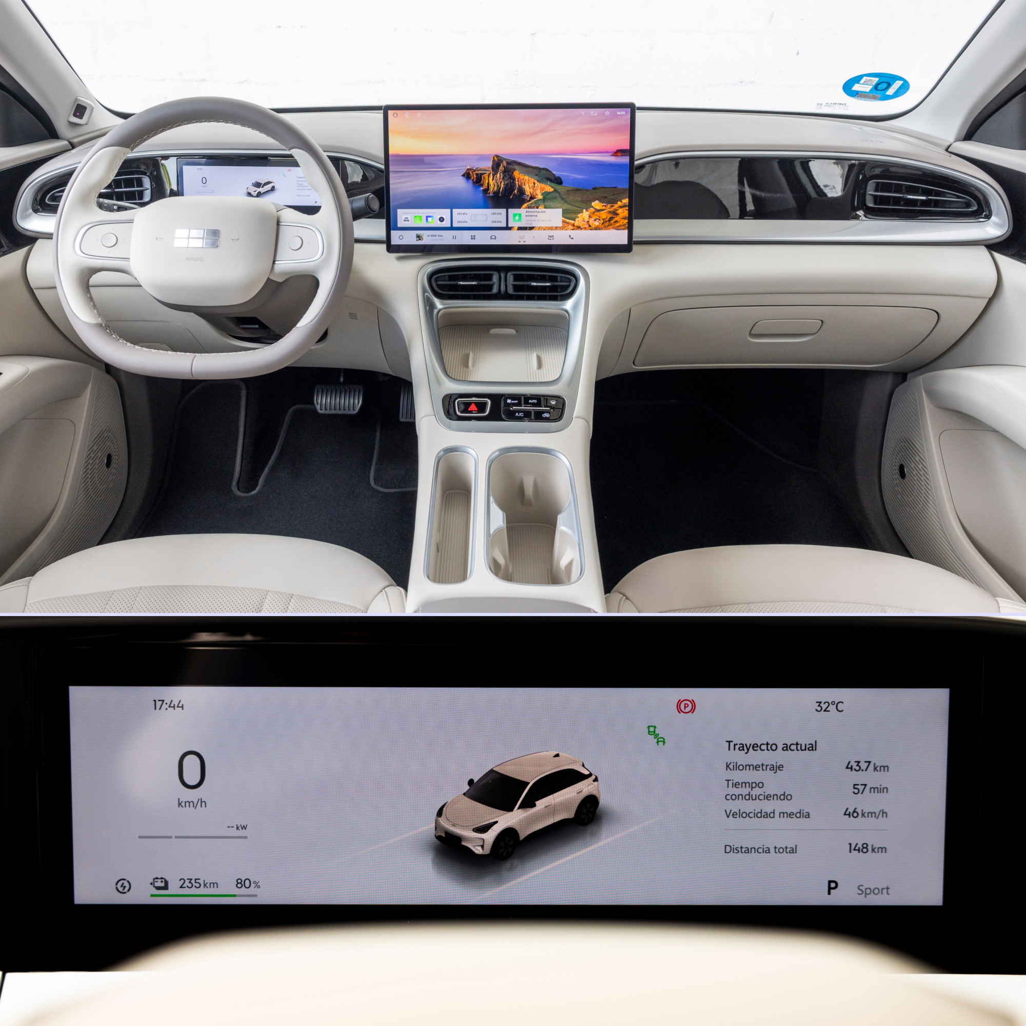 Así luce el interior, con su enorme pantalla de 14,6" y el cuadro de relojes digital de 8,8"